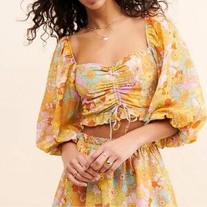 Show Me Your MuMu Jenna Yellow Floral Puff Sleeve Blouse